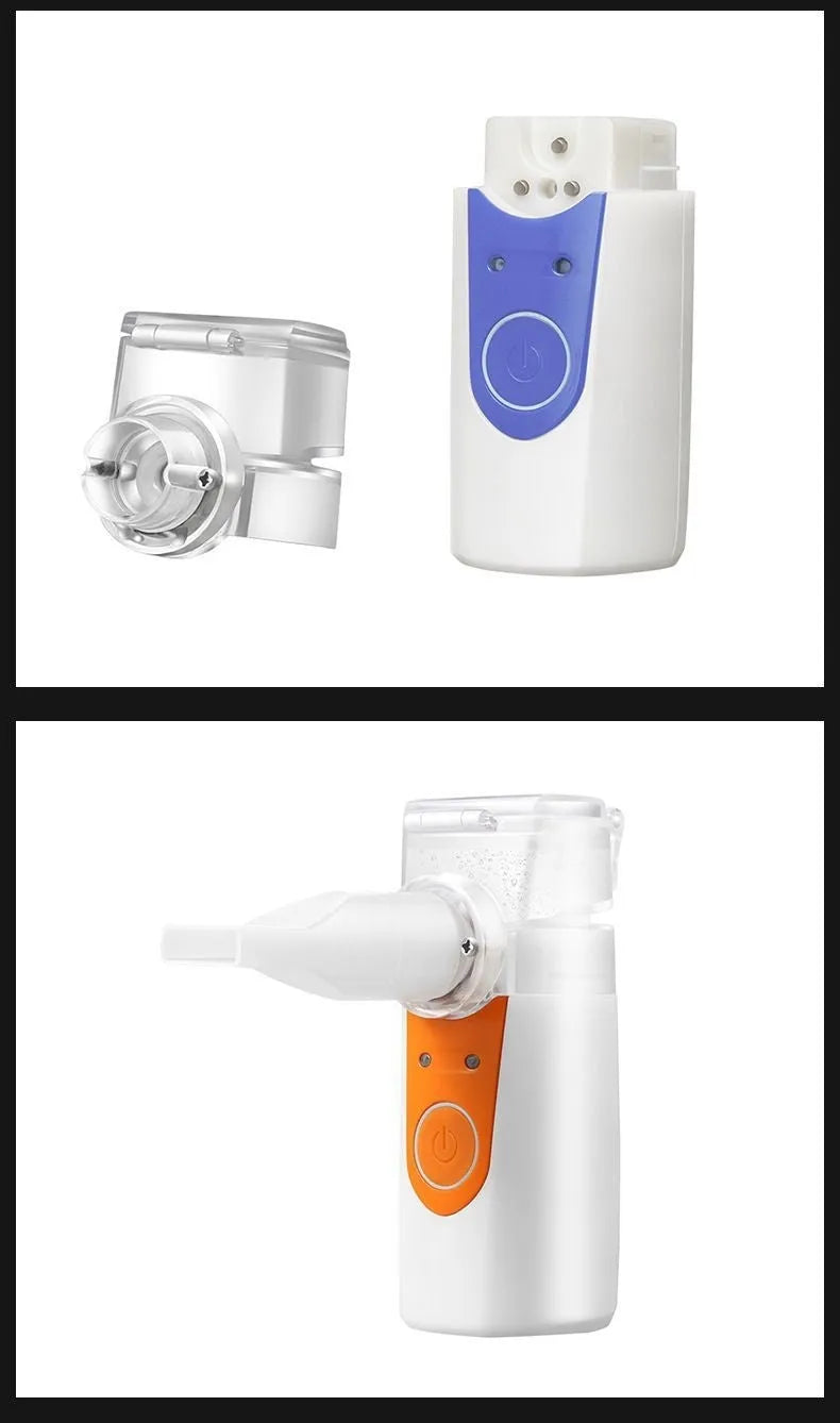 Handheld column-shaped USB nebuliser spray machine with water tank for household and children's use.