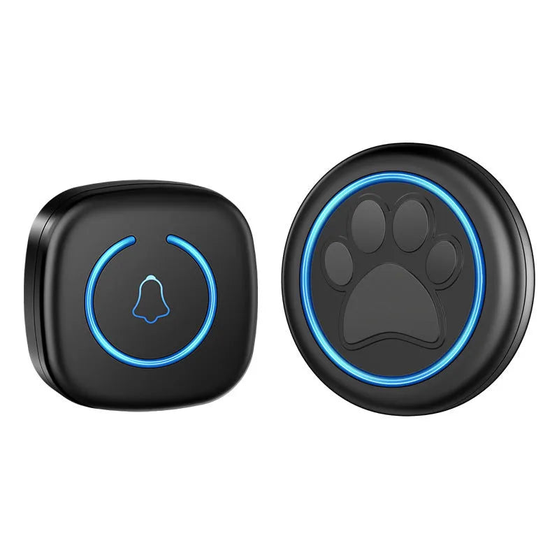 Black and white wireless pet training doorbell with waterproof touch button and receiver unit