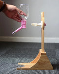 Cat drinking water dispenser with 300ml plastic container on bamboo holder