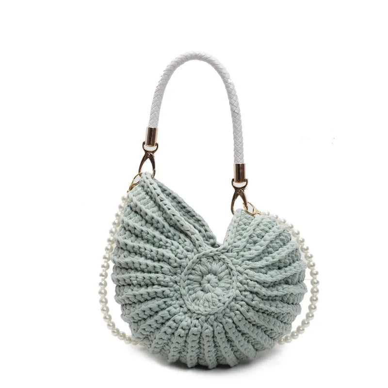 Handmade woven women's shoulder bag in European American retro style with double straps and built-in phone compartment