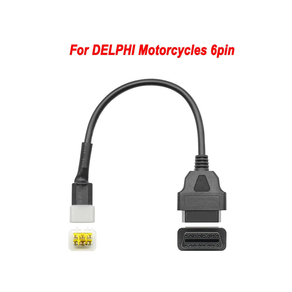 OBD to 6 pin Delphi motorcycle adapter cable, 33cm length, 12-24V