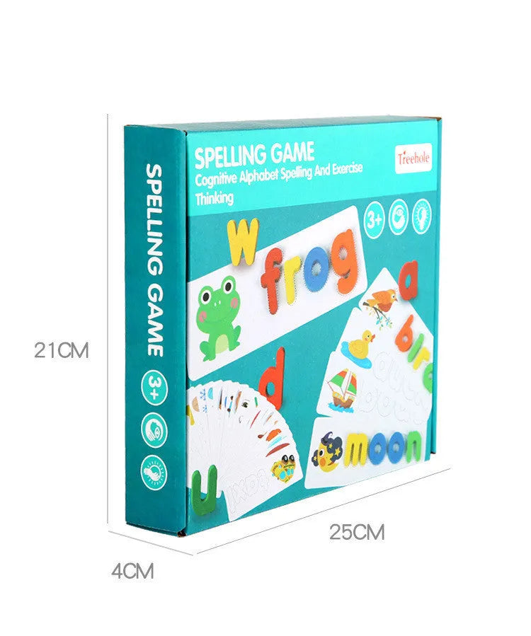 Wooden flat panel preschool educational toy with colourful letter pieces for English word spelling, ages 4-6