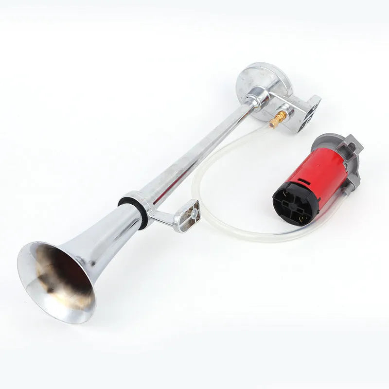 Single trumpet loud car horn with chrome finish, 450mm length, 12V for vehicles