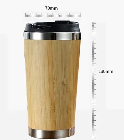 Bamboo insulated coffee cup with leak-proof lid and anti-slip foam pad