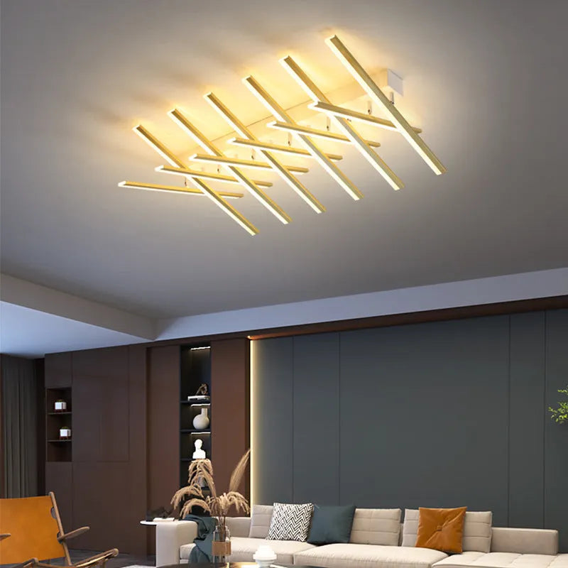 Modern wave-style six-head LED ceiling light in black or gold finish with ceramic construction