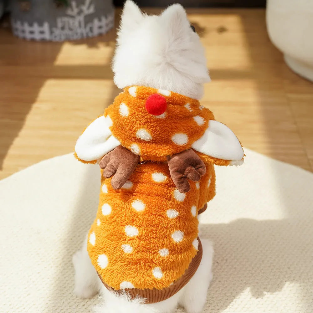Fleece-lined elk Christmas costume for medium-sized dogs with antler design