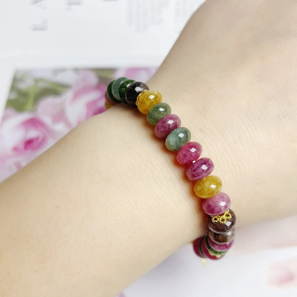 Colourful tourmaline abacus beads jade bracelet for women with artificial crystal beads