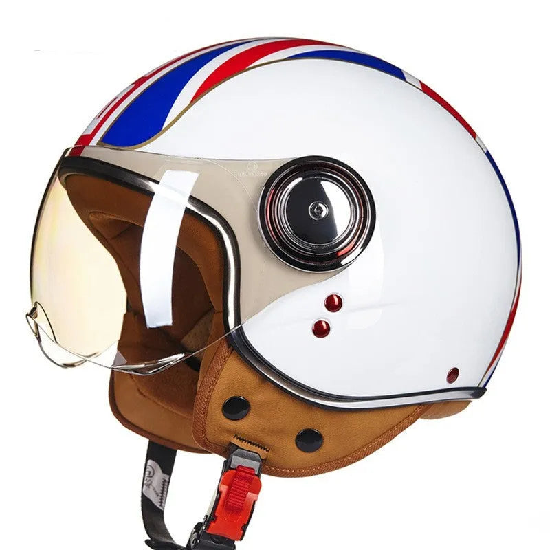 Retro battery car half helmet in bright colour options with lightweight ABS construction