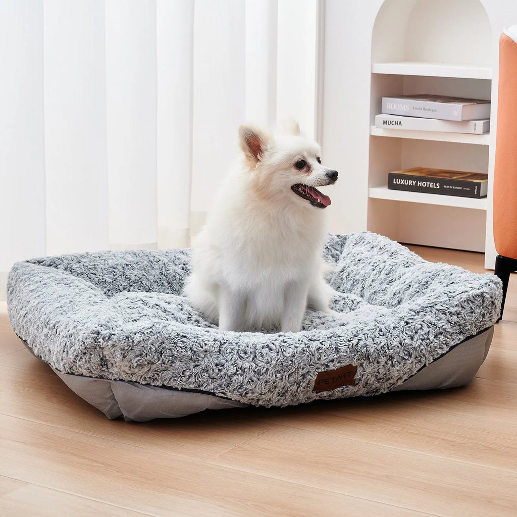 Swirl rose velvet dog bed with removable cushion for small medium dogs, sofa-style design