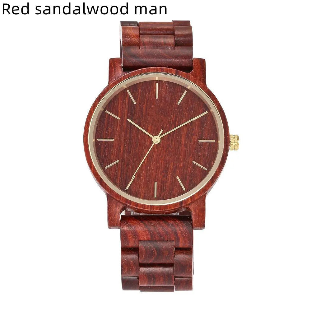 45mm wooden quartz watch with sandalwood strap, pointer display, 11mm thick, daily waterproof, casual style
