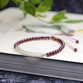 Red garnet and natural agate beaded bracelet with adjustable pull closure