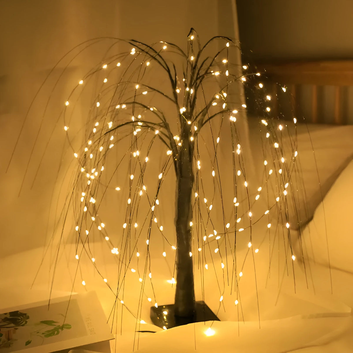 Scene arrangement illusion copper wire night light 500mm warm white black willow with USB and battery power