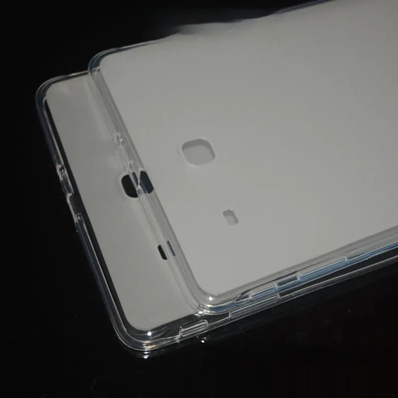 Clear ultra-thin silicone tablet protective case showing transparent white finish and flexible construction