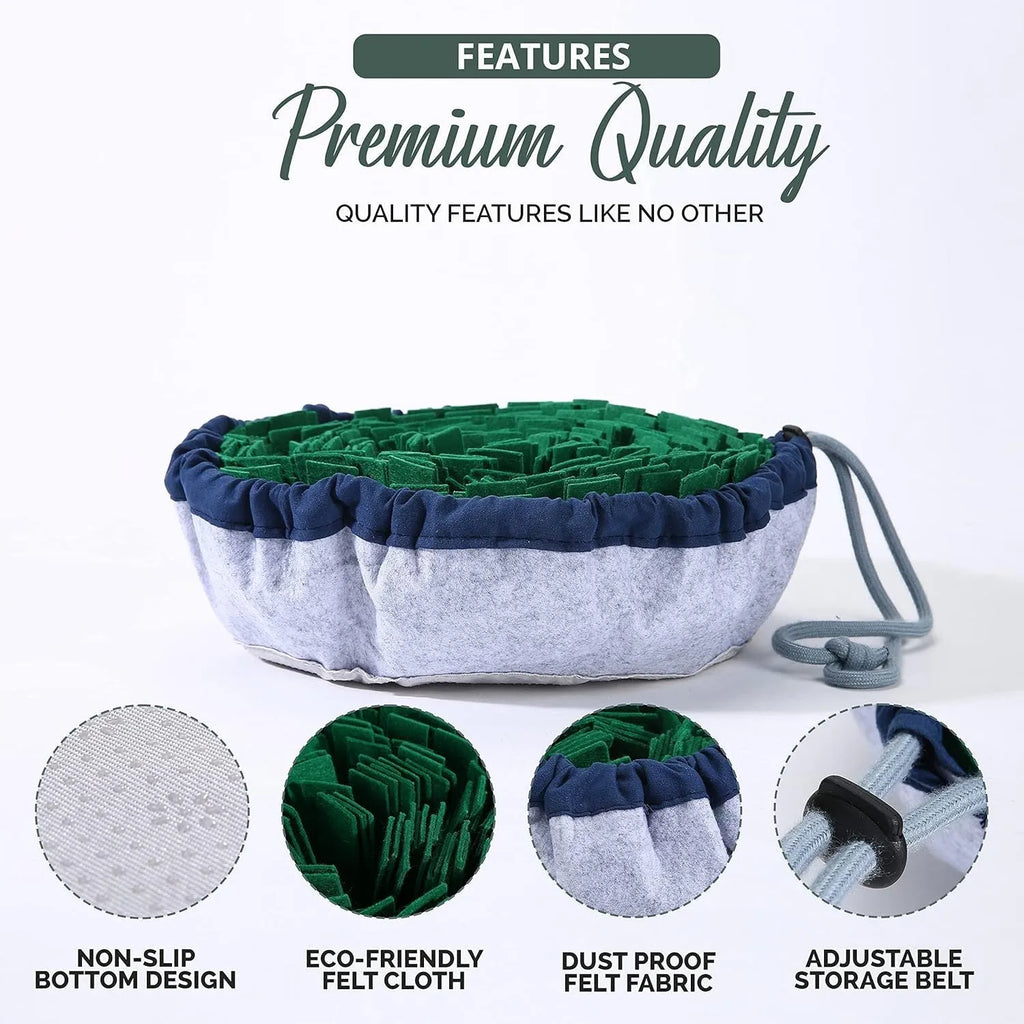 Adjustable blue and green snuffle mat for dogs feeding puzzle and mental stimulation toy