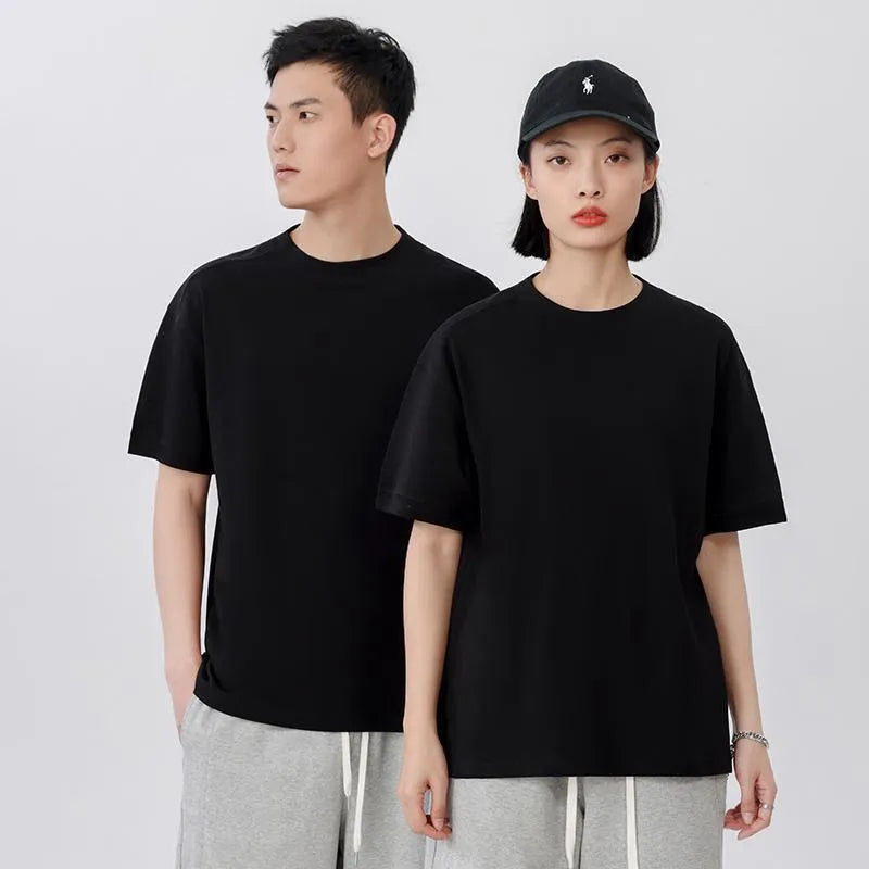 Men's loose fit cotton short-sleeve T-shirt on a hanger in ivory white