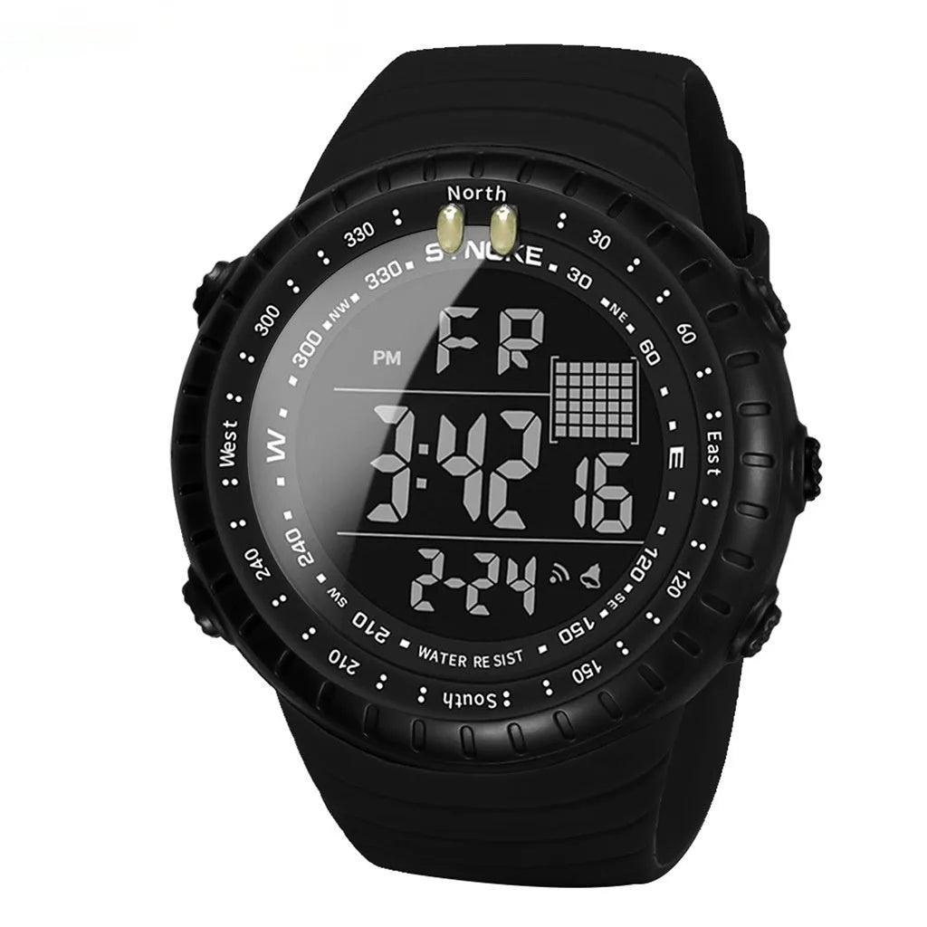 Black waterproof outdoor digital watch for men with large 54.74mm dial on a PU strap.