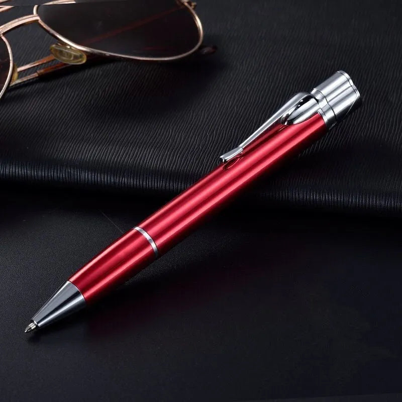 Metal windproof jet torch pen lighter in choice of colours, shown with key chain.