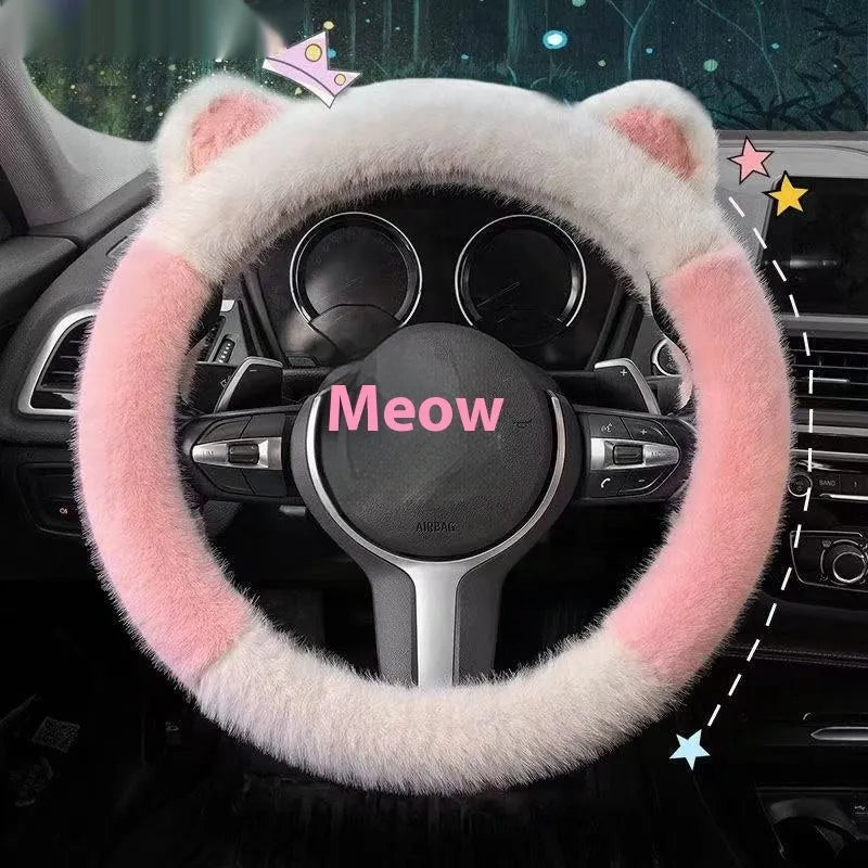 Car steering wheel cover in winter plush non-slip black white for 38 cm steering wheels