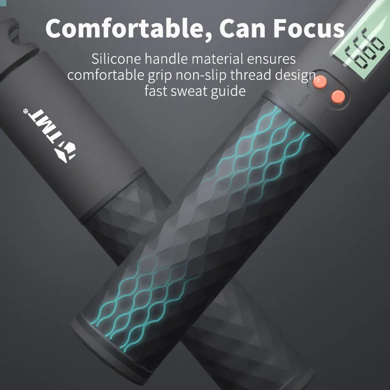 TMT electronic wireless skipping rope with digital counter, silicone handle, 3m adjustable cord, and two weight balls