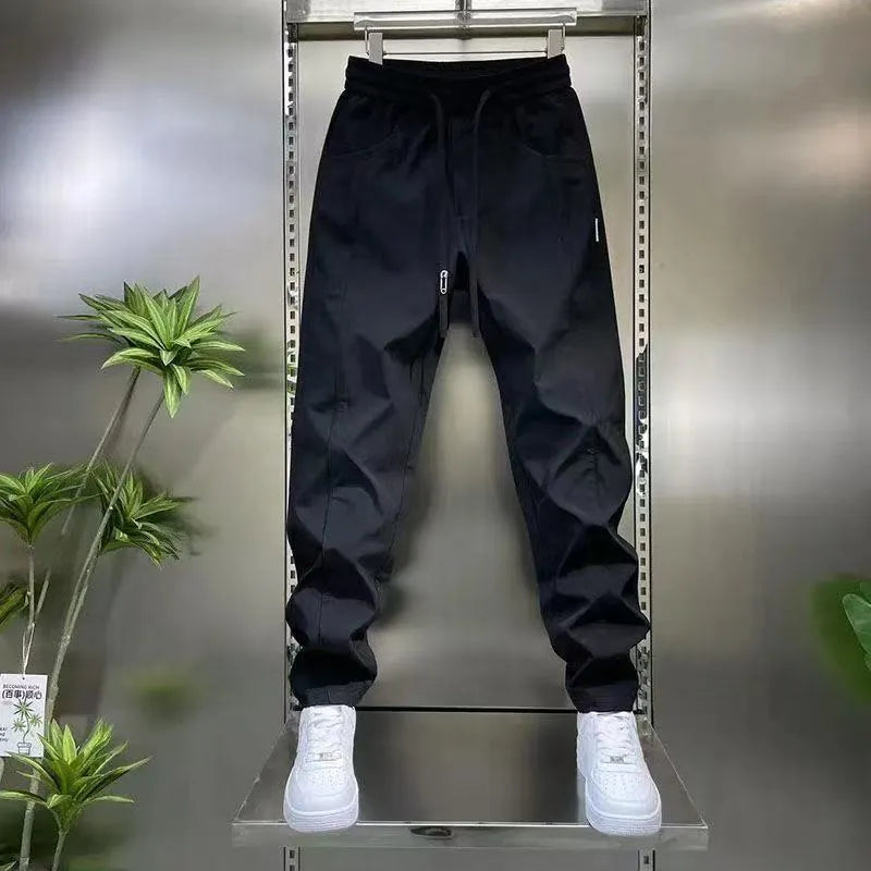 Men's casual harem trousers with high waist and elastic ankle cuffs in solid black, grey or white, sizes M to 5XL