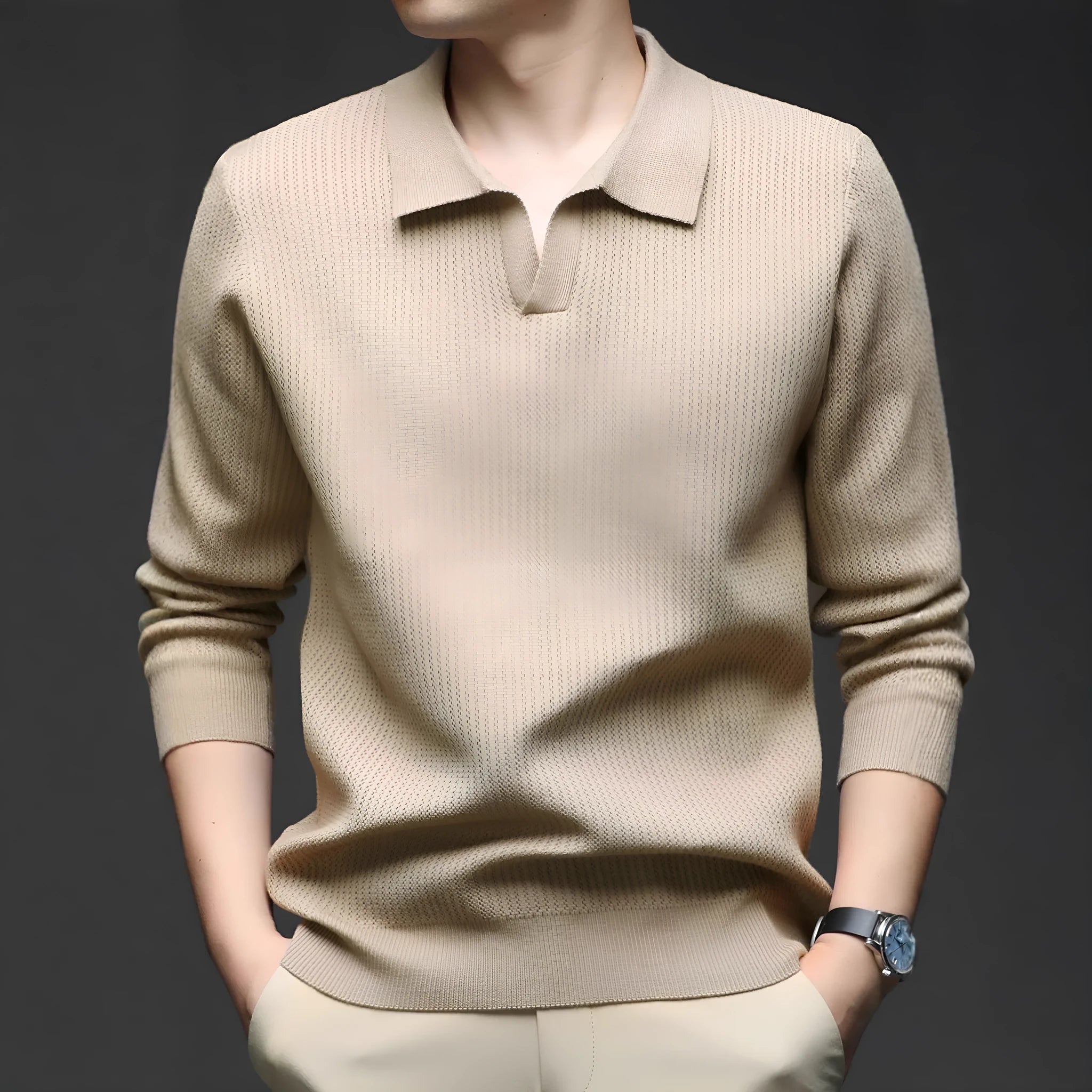 Men's loose fit casual pullover sweater in autumn colours on hanger