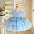 Sky blue children's princess dress made from polyester fibre, suitable for heights 80-150cm, for birthday parties and piano recitals