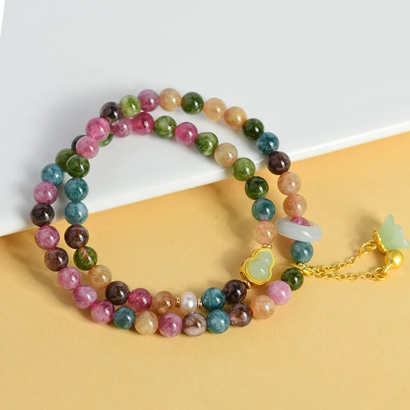 Chalcedony double circle bracelet with 6-6.5mm geometry beads in C118 tourmaline colour
