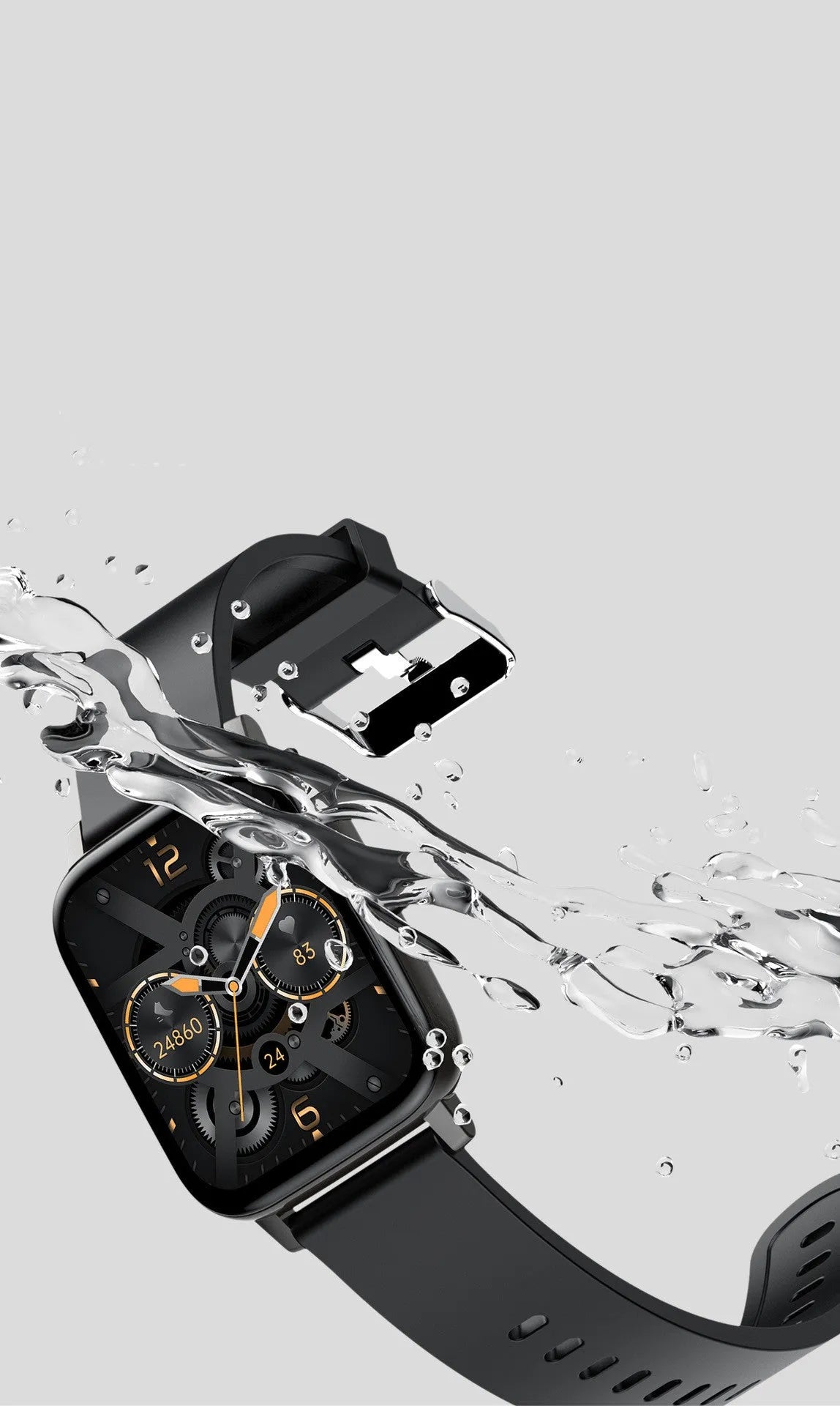 H80 smart watch in black with a 1.69-inch screen showing heart rate and ECG data on the wrist.