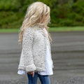 Beige girls cardigan sweater coat with long sleeves and single-breasted front