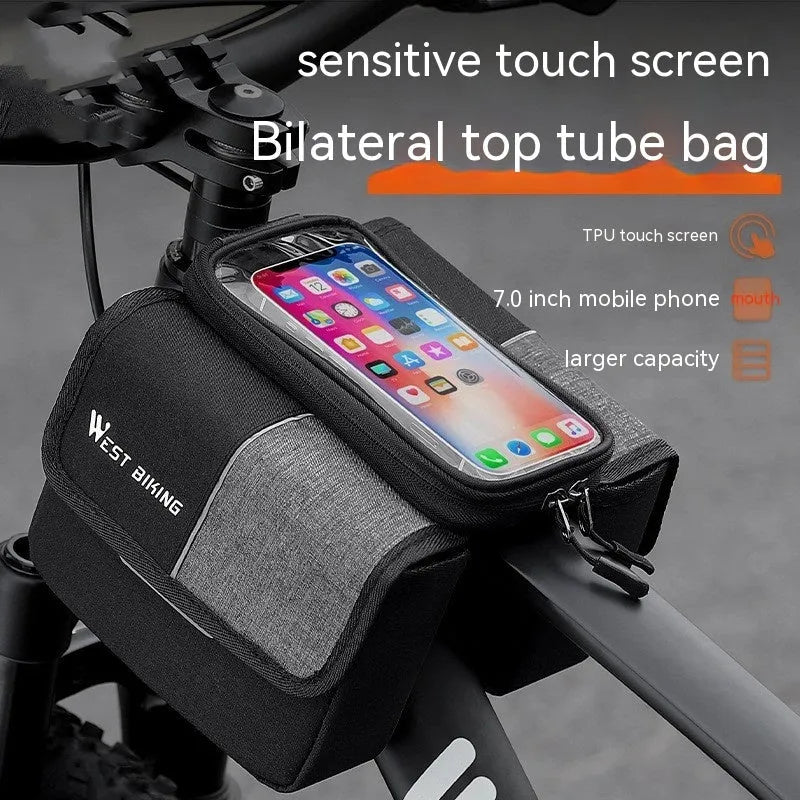Black and grey bilateral tube bicycle saddle bag with 2L Oxford cloth storage