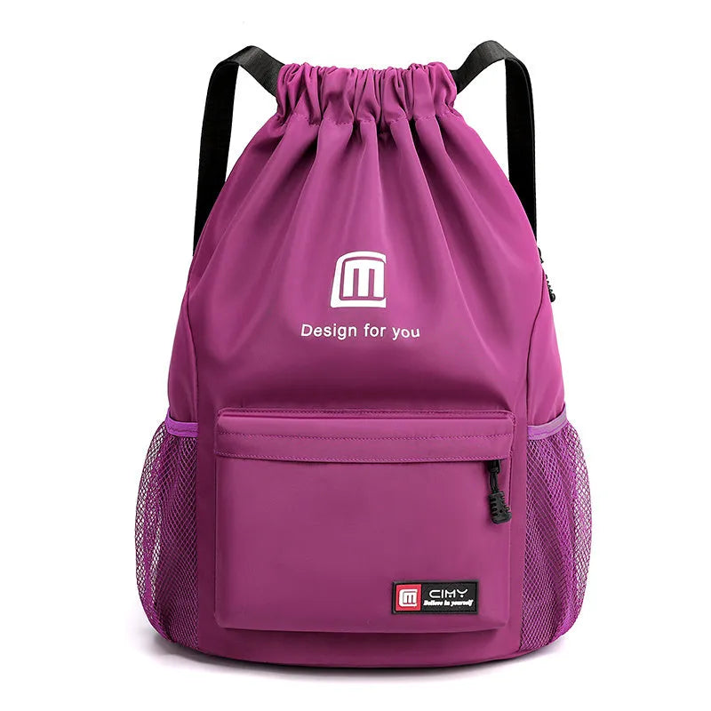 Oxford fabric drawstring backpack in multiple colours with foldable design and shoulder straps