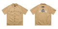 Men's plus size black cotton blend shirt with embroidery detail and half sleeves