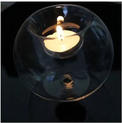 European style spherical hollow glass candle holder in three diameter sizes