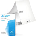 Pack of white A4 thermal printer paper sheets for business use.