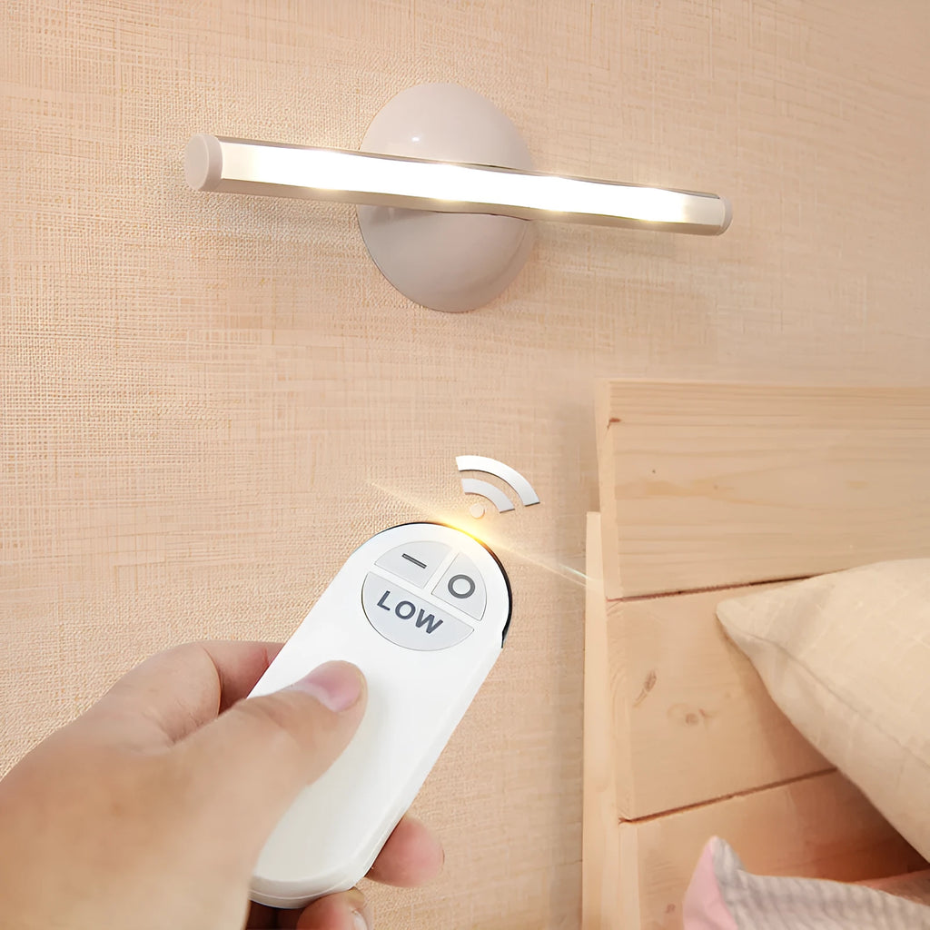 40 cm long remote control LED mirror lamp with aluminium body and frosted plastic diffuser.