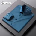 Men's elastic silk long-sleeved non-ironing shirt in loose fit with solid colour