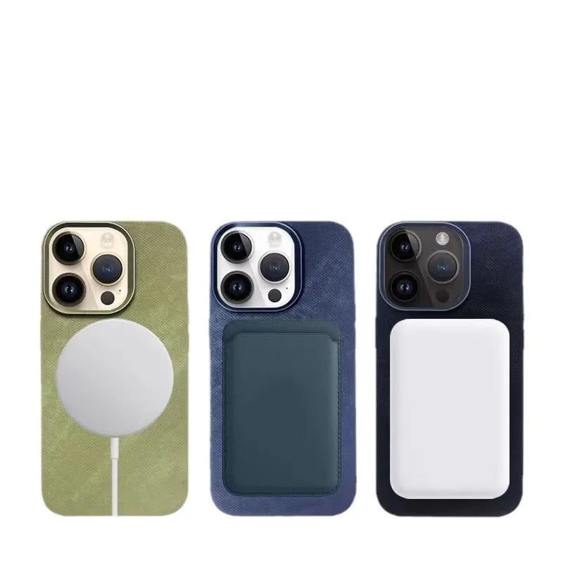 Magnetic leather flannel hard case for iPhone in silver grey colour showing velvet texture