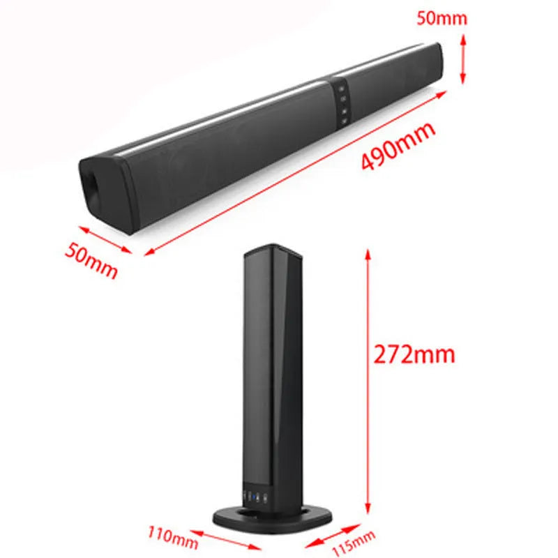 Black foldable split TV Bluetooth speaker with plastic housing showing speaker grilles and control buttons
