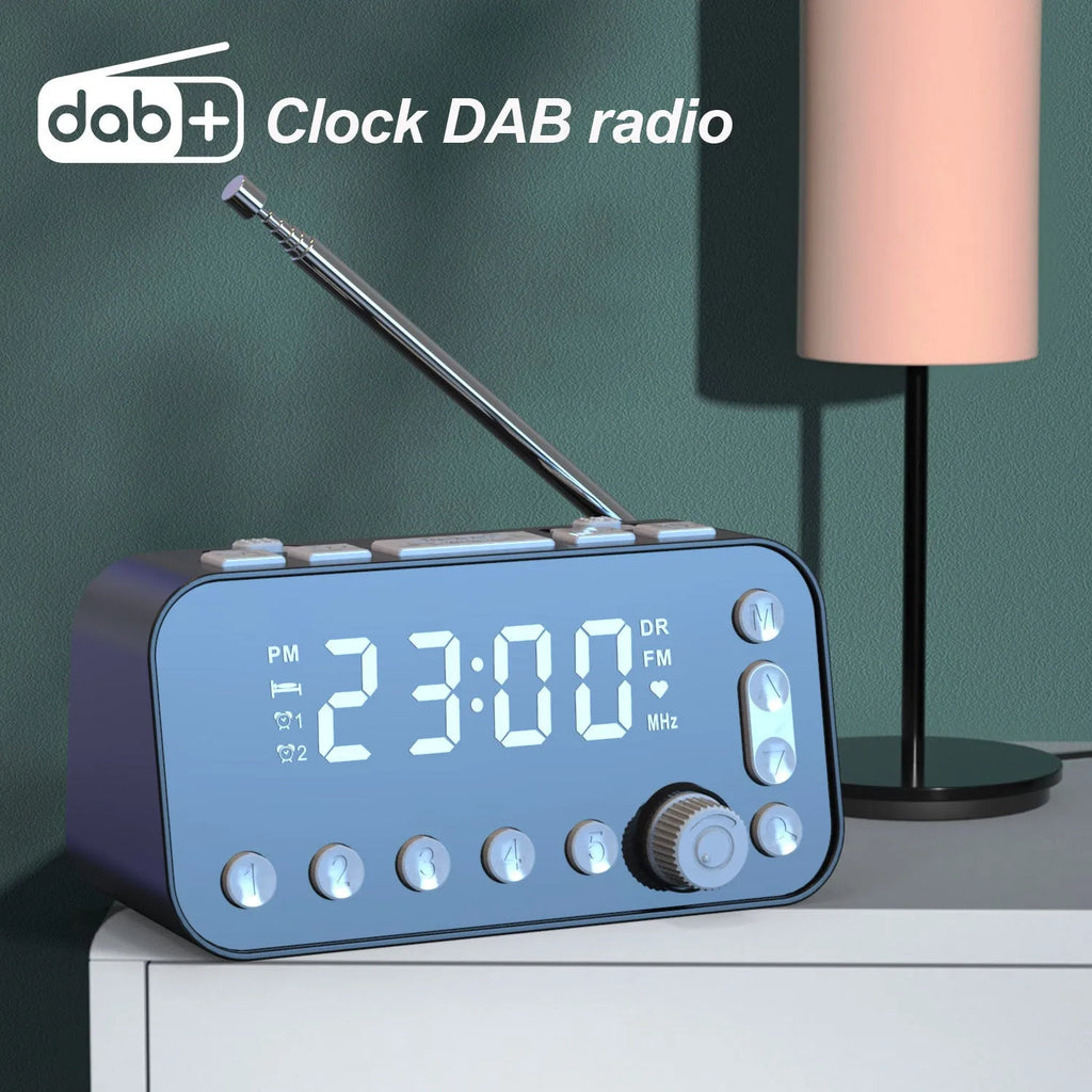 Black DAB bedside alarm clock with LED display and pig tail antenna