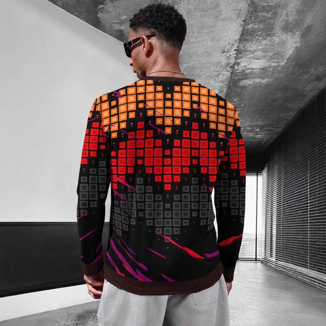 Man wearing a simple long sleeve round neck pullover top in milk silk fabric, available in multiple colours.