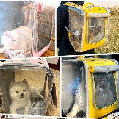 Portable cat backpack in agate grey with breathable mesh window and adjustable shoulder straps