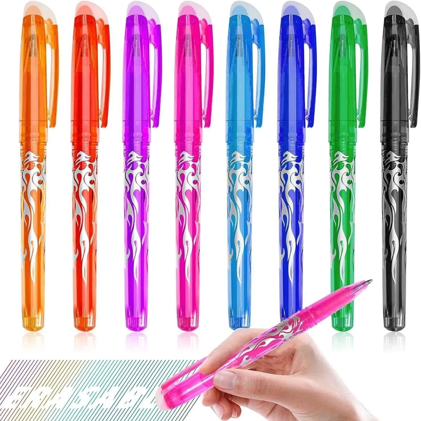 Heat-erasable gel pen set with plastic shells and stainless steel nibs in 0.5mm or 0.7mm sizes