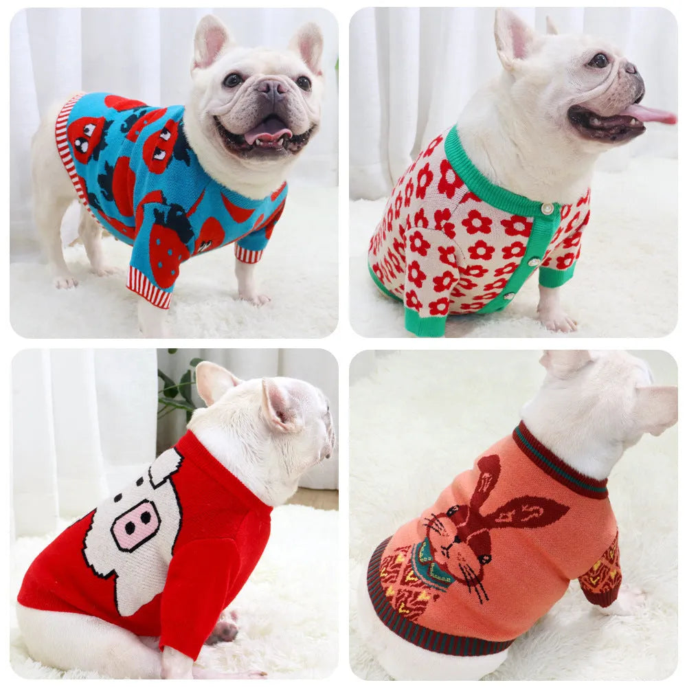 Button-front cartoon dog sweater in wool material for autumn and winter wear