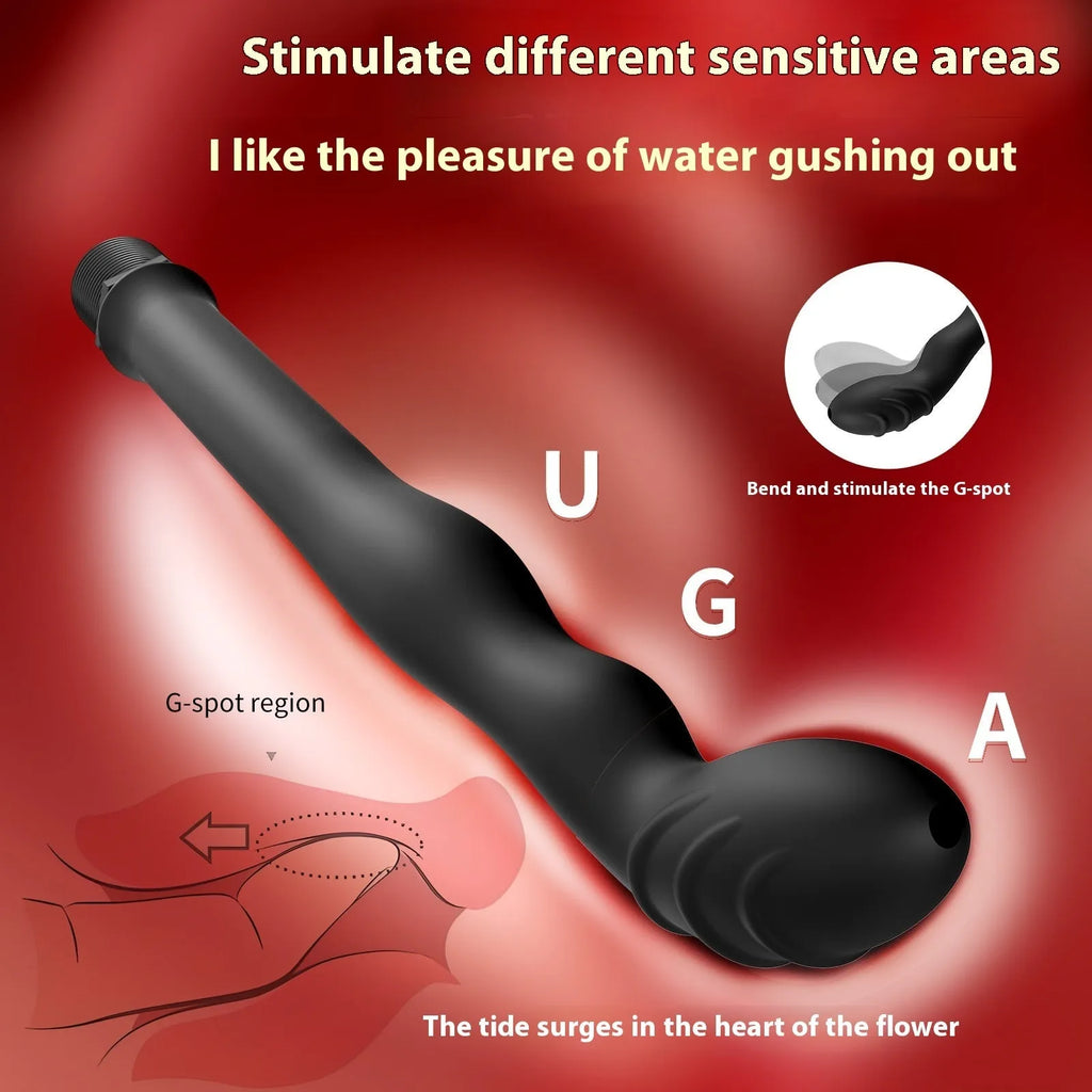 Black silicone hosepipe flusher for outdoor cleaning, shown in large and small sizes.