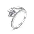 Women's ring with water drop diamond shape, silver electroplated finish, geometric design, available in multiple colours and sizes