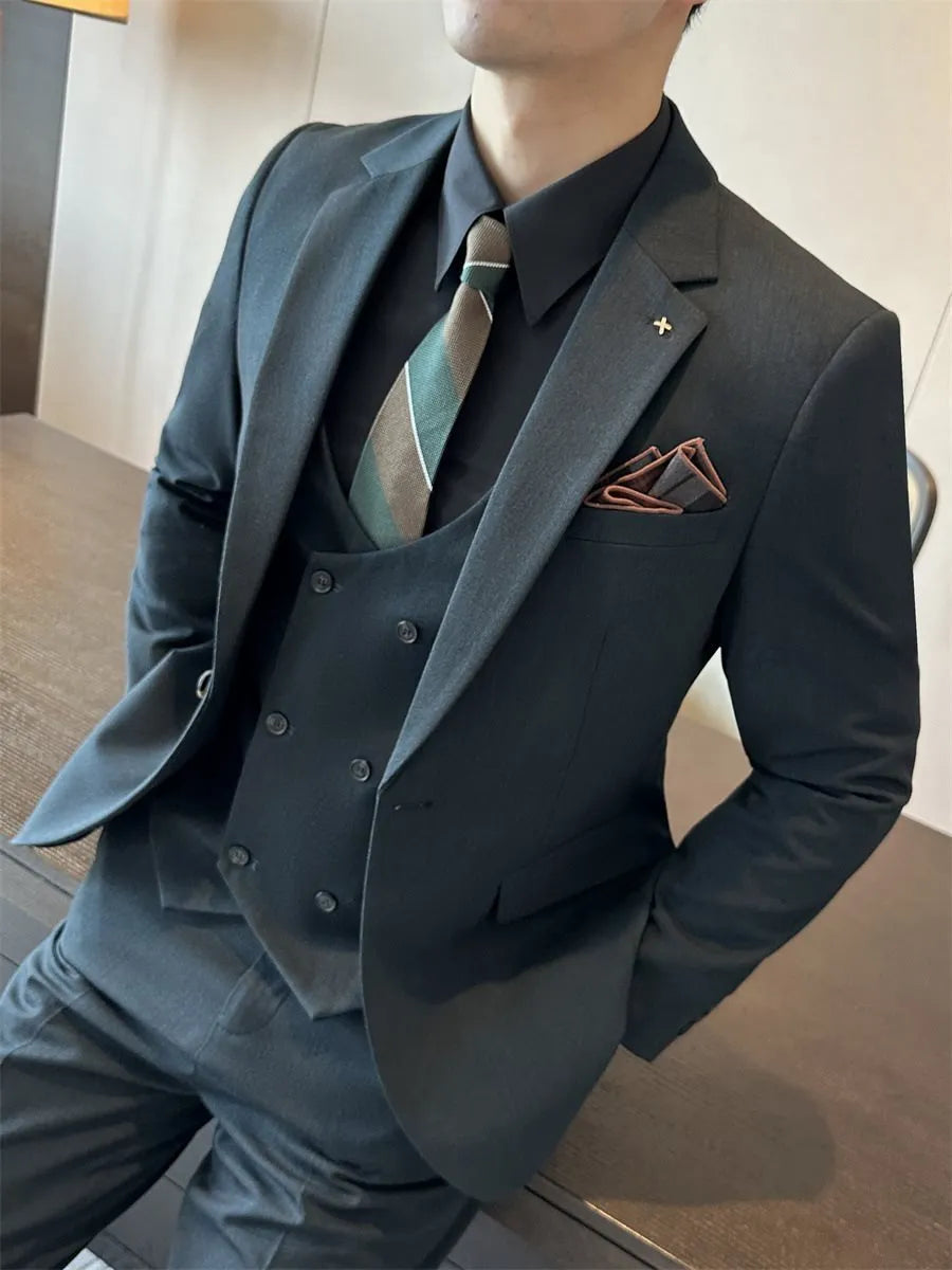 Men's slim fit business formal jacket in dark green, available in sizes up to 7XL