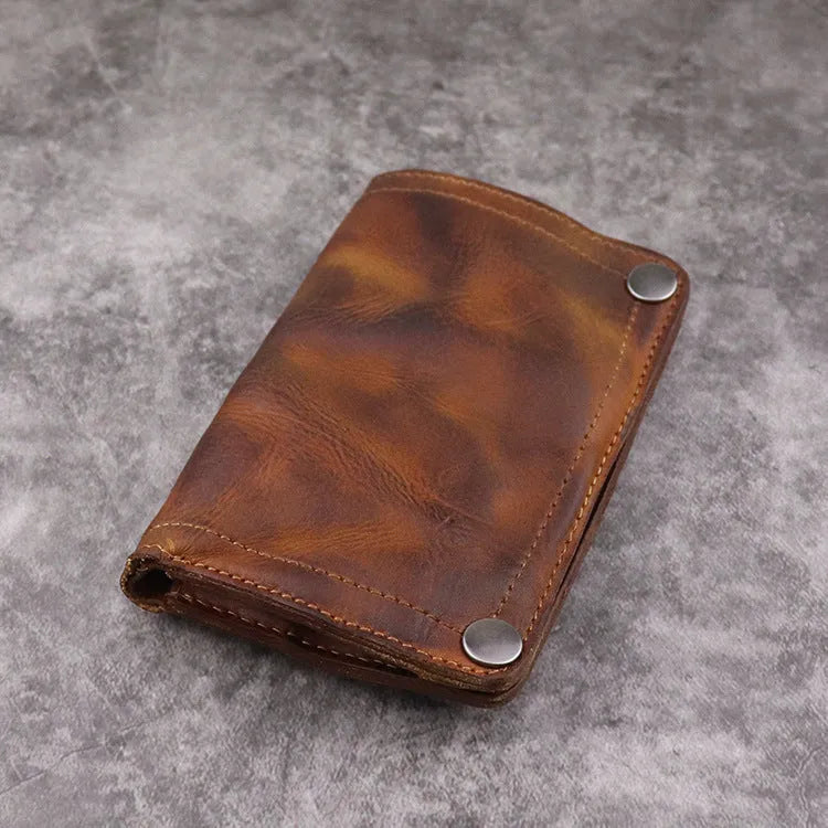 Men's genuine leather vertical long wallet with multiple card slots and coin pocket