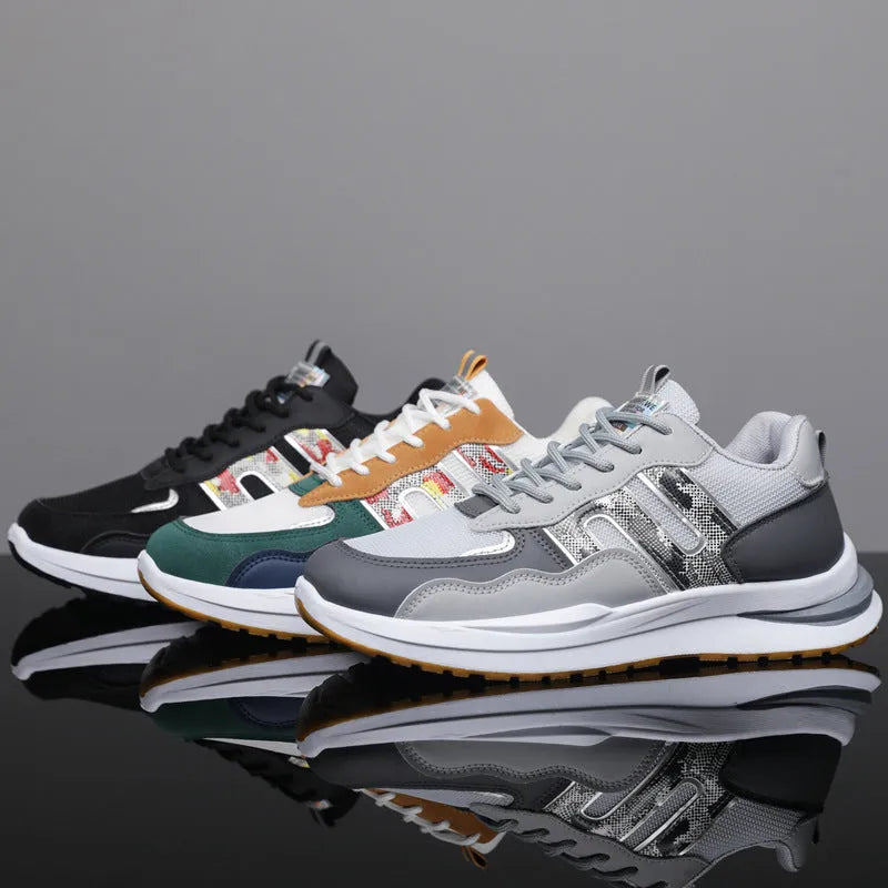 Men's white green mesh sports shoes with plastic sole and leather toe holder