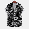 Men's casual short-sleeved printed shirt with flower pattern, loose fit cardigan style
