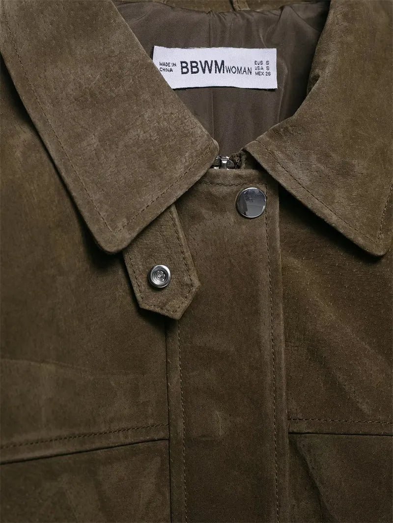 Ladies' PU fabric jacket in regular fit with Japanese Korean casual styling